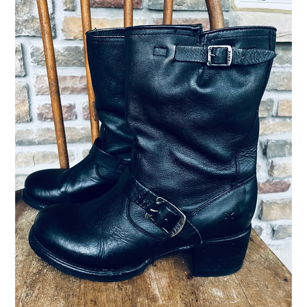 Women's Frye Short Black Leather Riding Boots, Size 7.5